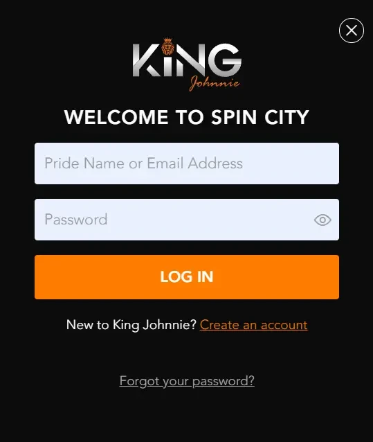 King Johnnie casino login page interface on desktop and mobile